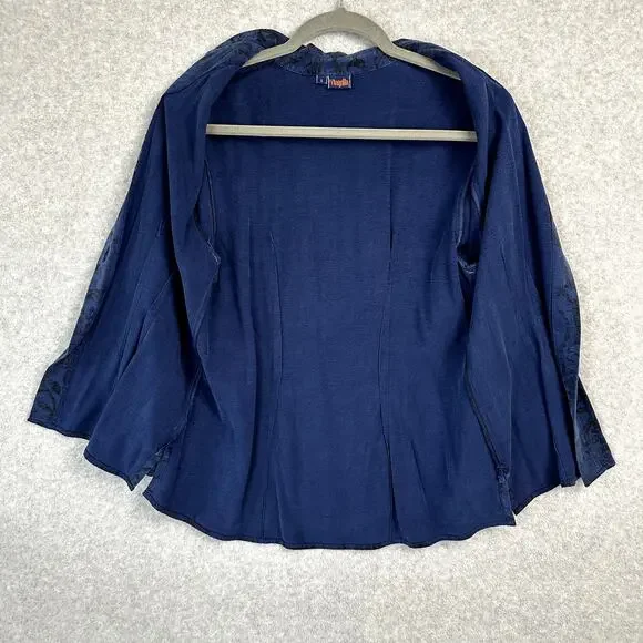 Tianello Steve Barraza Button Down Blouse Womens Size S Floral Blue Black Tencel - Picture 9 of 12